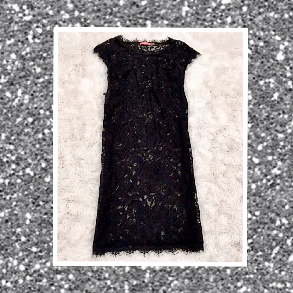 OWO- Black Cap-Sleeve Lace Dress